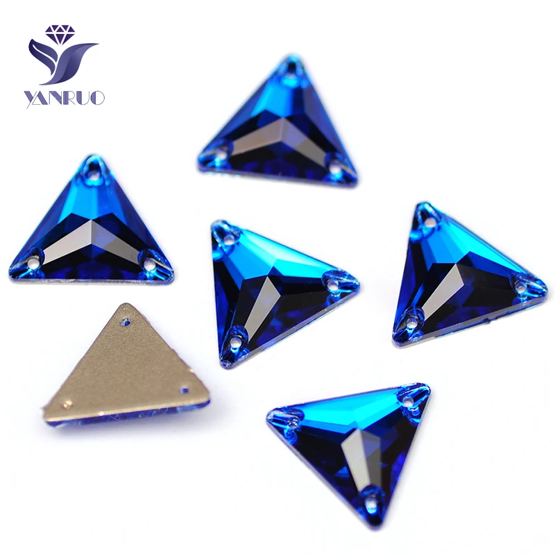 YANRUO 3270 All Sizes Capri Blue Flatback Sewing Garment Triangle Crystal Sew On Strass Rhinestone For Dresses