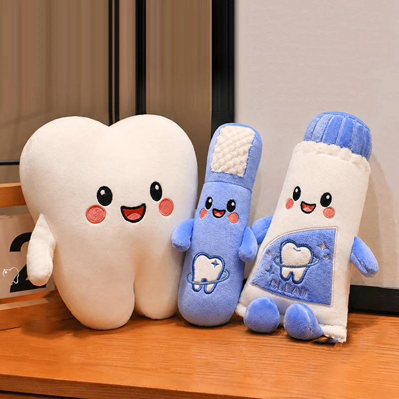 Kawaii Toothbrush & Teeth Plush Toys Fun Toothpaste & Teeth Doll Lovely Role-Playing Toothbrush Plushie Home Decor Ornament