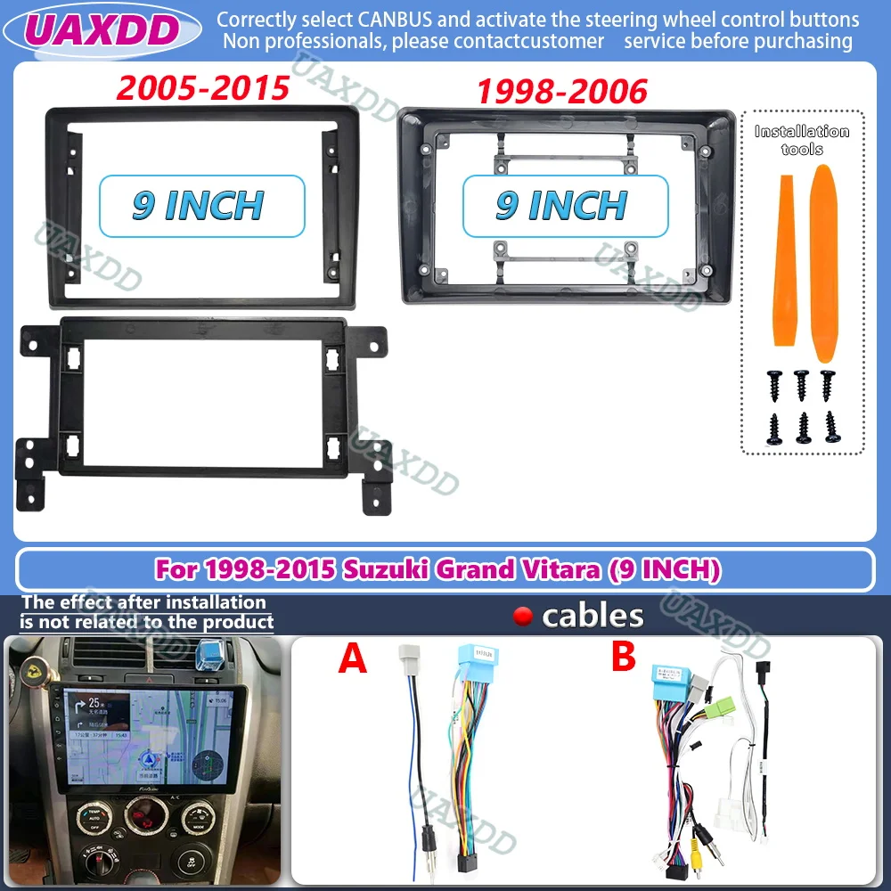 9 Inch Fascia For SUZUKI GRAND VITARA 1998-2015 2 Din Head Unit Car Radio Stereo GPS MP5 Android Player Panel Dash Frame cable