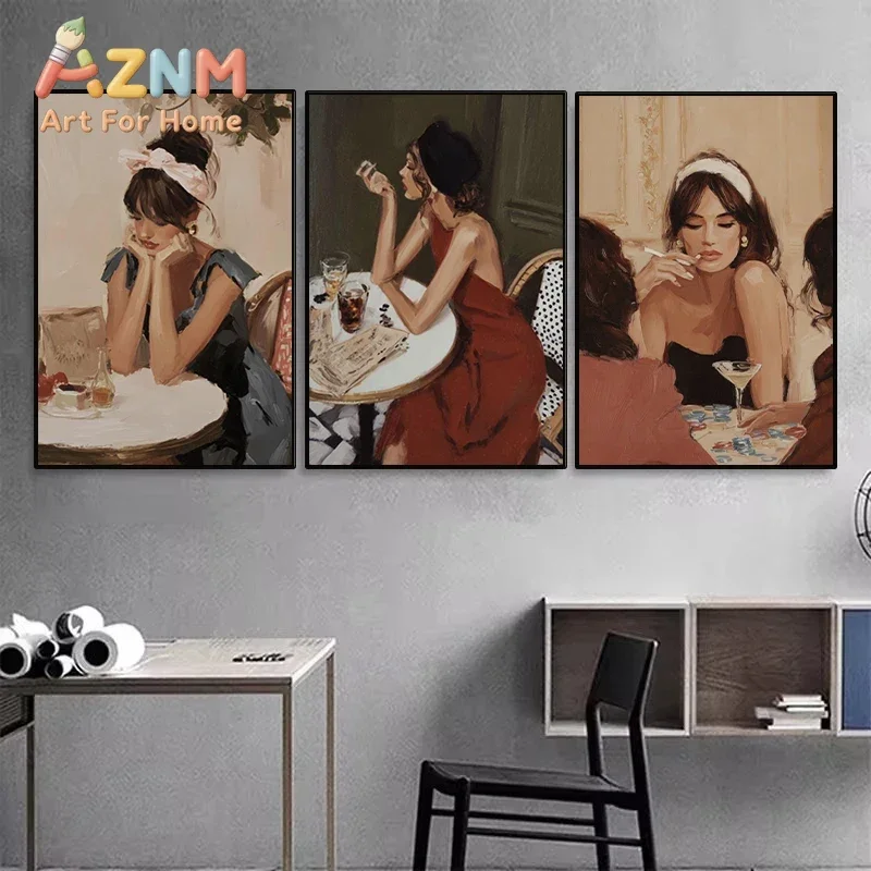 1pc frameless Vintage Elegant Woman Poster Moody Cosy Feminine Casino Bar Scene Canvas Wall Art for Club Living Room Home Decor