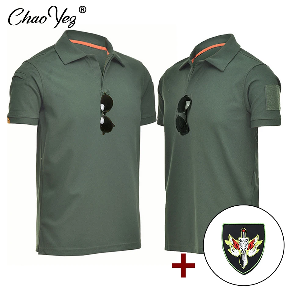 Men\'s Tactical Polo T-shirt Military Army Combat T Shirt Quick Dry Tees Outdoor Hunting Camping Hiking O-Neck Lapel Short Sleeve