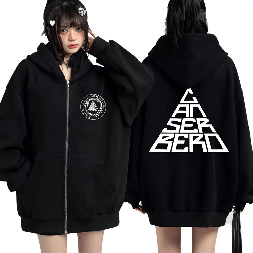 

Canserbero Graphic Print Zipper Hoodies Men Women Fashion Y2k Clothes Cardigan Sweatshirt Hip Hop Loose Fleece Tops Streetwear