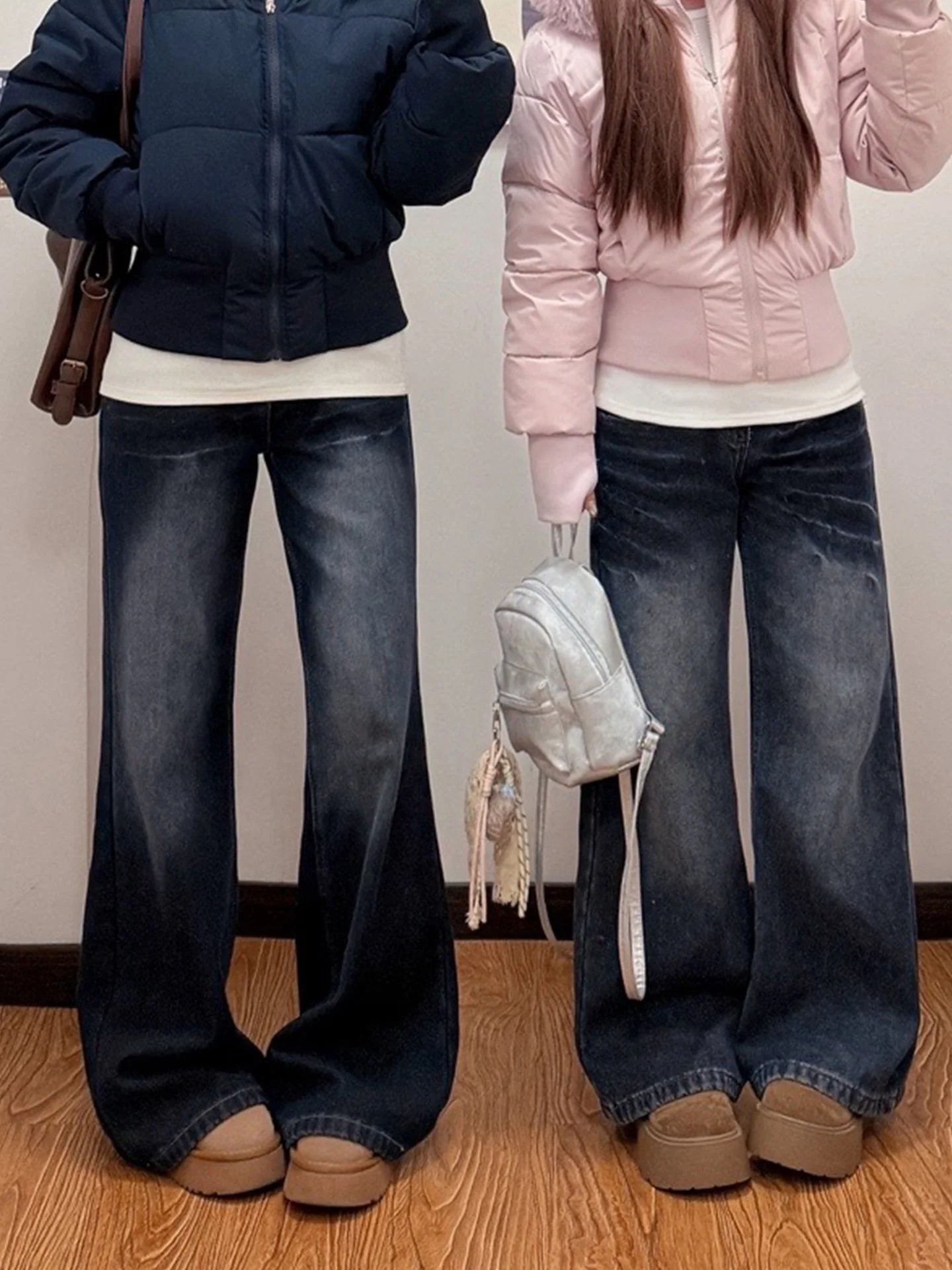 

Sli American Thiened Fce синие джинсы с высокой талией, женские зимние новые прямые брюки длиной до пола, повседневная одежда