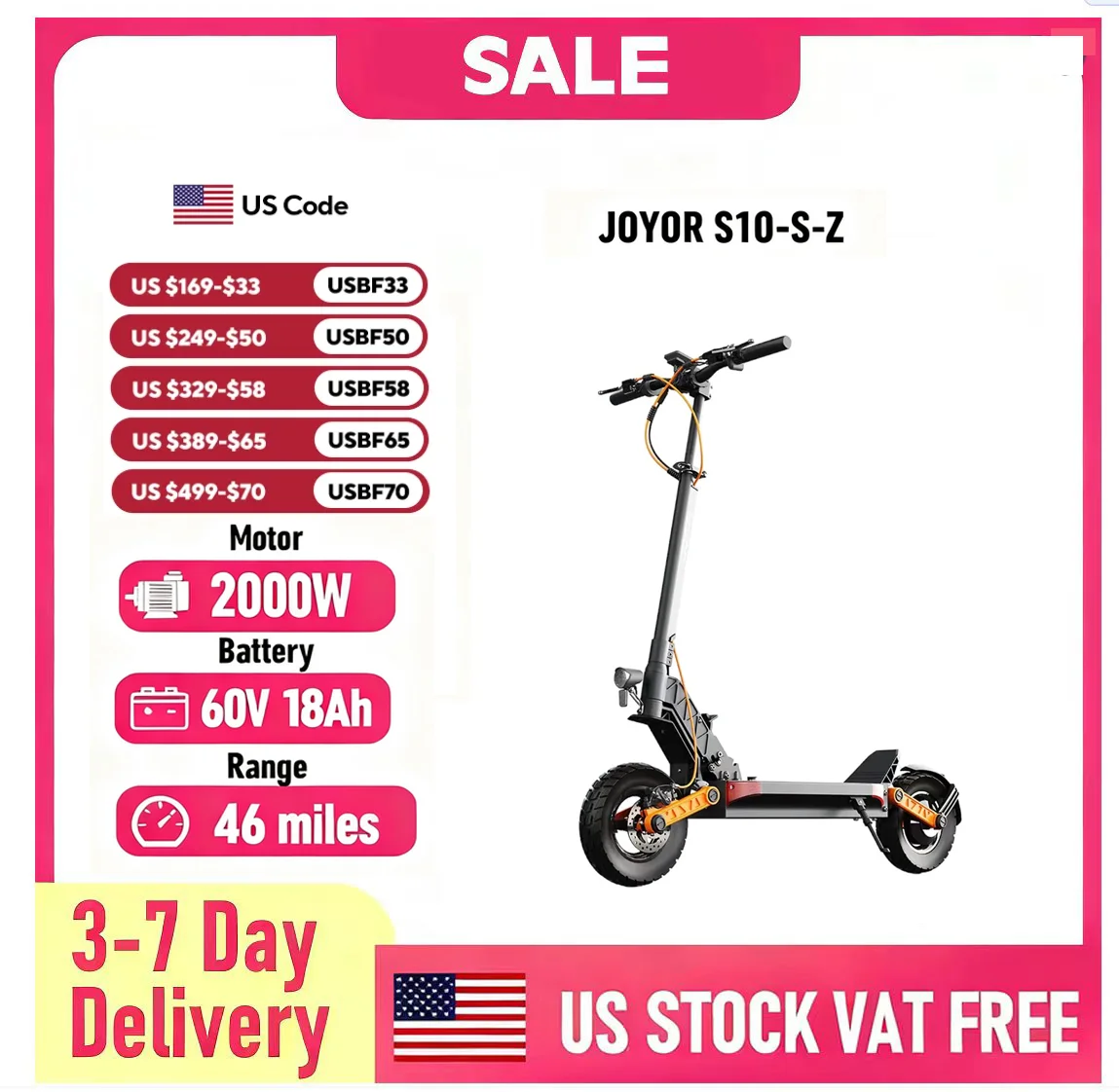

JOYOR S10-S-Z 10" Off-Road Electric Scooter 2*1000W Dual Motors 60V 18Ah Battery