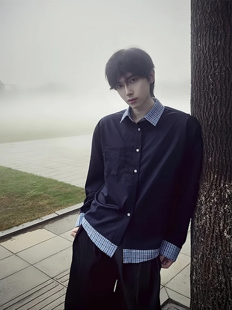 

Мужская повседневная куртка-бомбер из полиэфирного волокна в стиле ретро, с эффектом двухслойности, осенняя, в американском стиле, крутая, с клетчатыми вставками