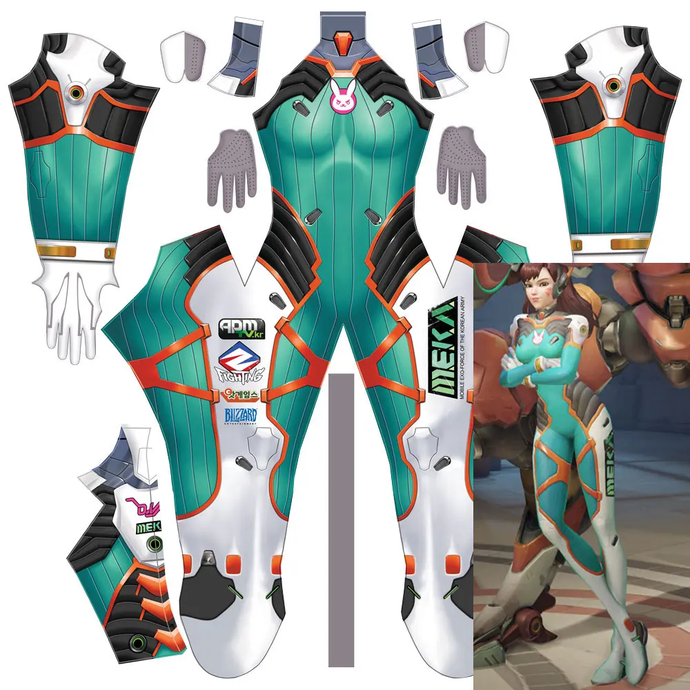 Female d.va Tangerine Skin Cosplay Costumes Superhero Zentai Suit dva Halloween Bodysuit Adults Kids Party Jumpsuit