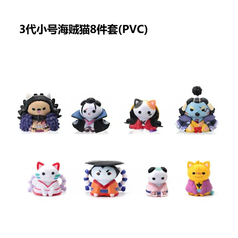 Anime One Piece Luffy Figurka Kozuki Ode Jinbe Cat Shape Q Version Marco Desktop Ornaments Toys Collection Gift Mockup 8PCS