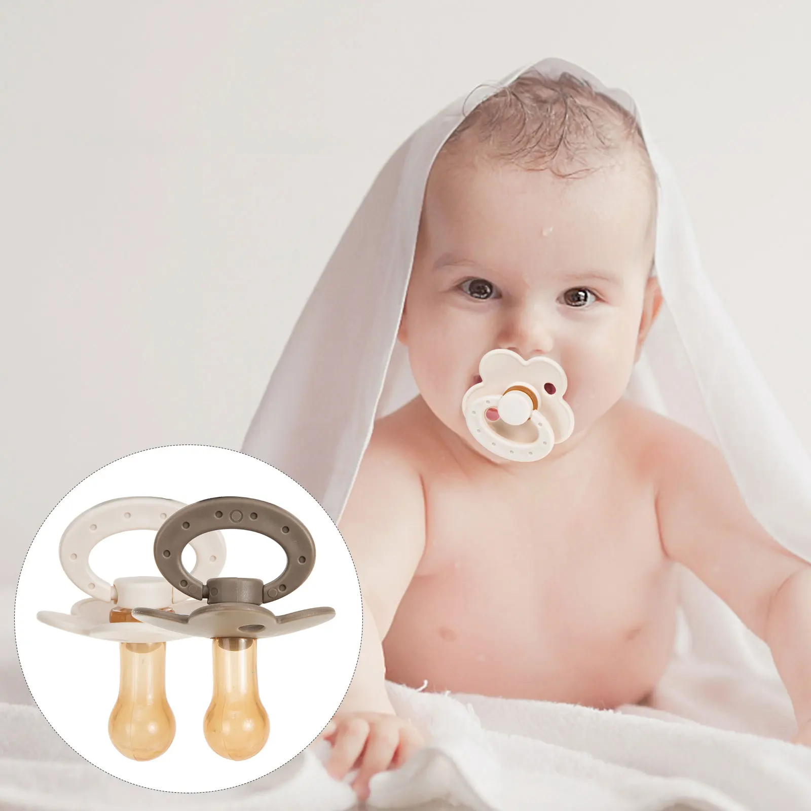 

2pcs Baby Pacifiers Silicone Newborn Soothers Flower Shape Gray Beige Prevent Bloating Durable Comfortable Breathing Practical