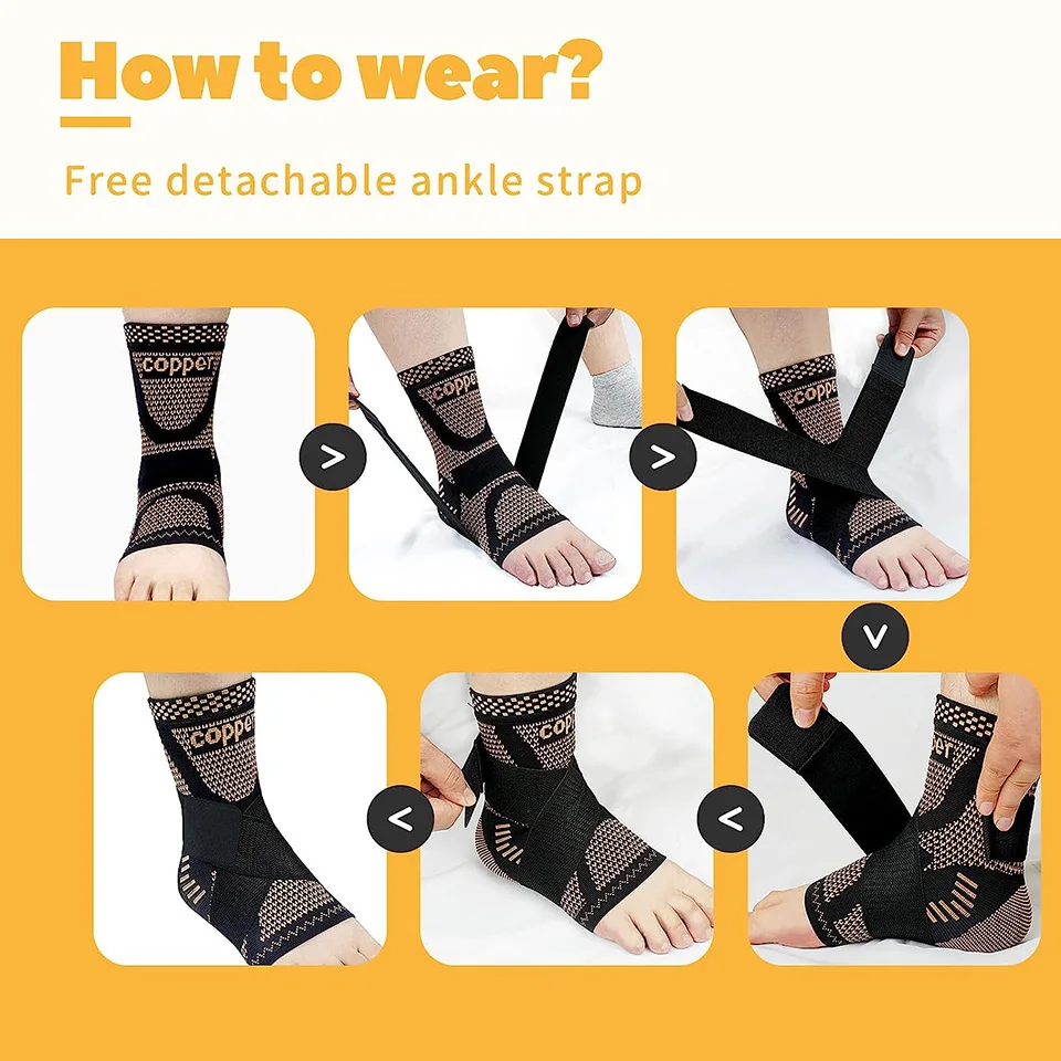 Adjustable Copper Compression Ankle Support Sleeve Eases Swelling Sprained Ankle Achilles Tendonitis Plantar Fasciitis Men Women