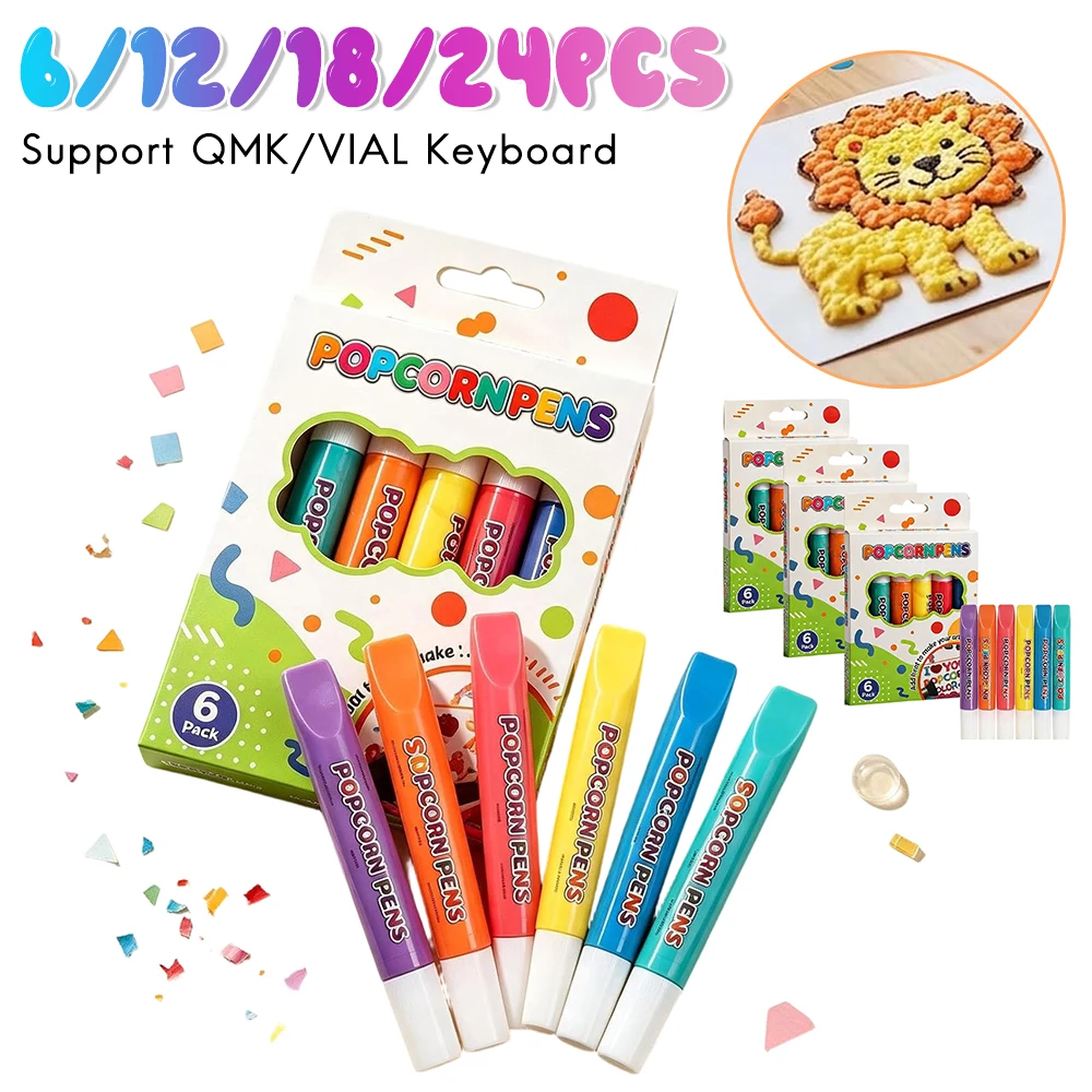 Popcorn Pens with 6 Colors Bubble Popcorn Drawing Pens Colourful Craft Pen for Greeting Birthday Cards Kids Christmas