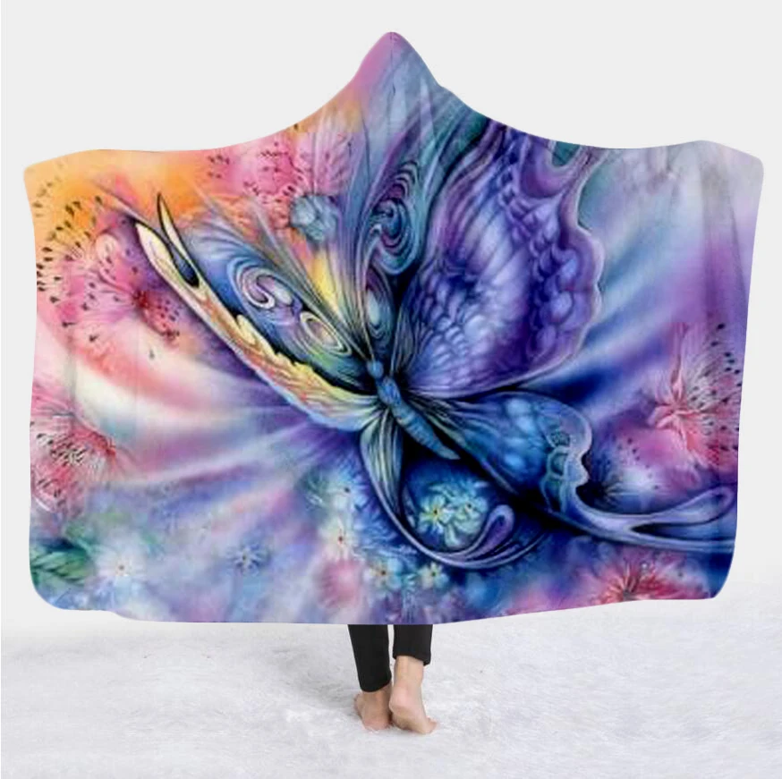 

Plstar Cosmos Colorful butterfly insect Blanket Hooded Blanket 3D full print Wearable Blanket Adult men women Blanket style-5