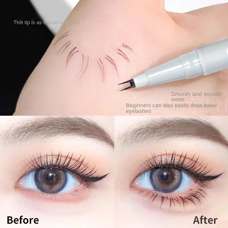 Delineador de ojos líquido ultrafino de 2 puntas, lápiz de tatuaje de cejas, maquillaje, secado rápido, suave, 2 puntas