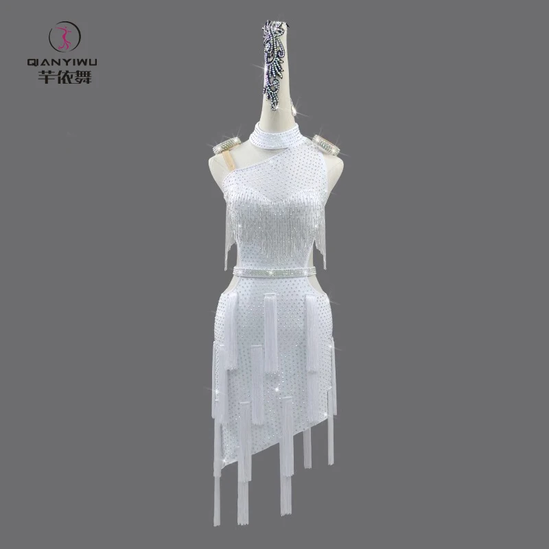 2024 White Latin Dance Dress Women Competition Wear Line Skirt Dancewear Stage Costume Party Ball Female Suit Practice Clothing