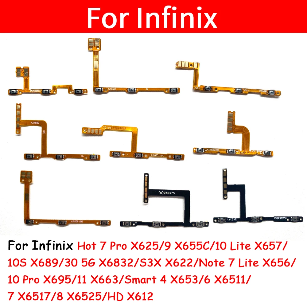 Power on/off Volume Key Button Flex Cable Ribbon For Infinix Hot 7 9 10 Lite 10S 30 5G S3X Note 7 Lite 10 11 Smart 4 6 7 8 HD