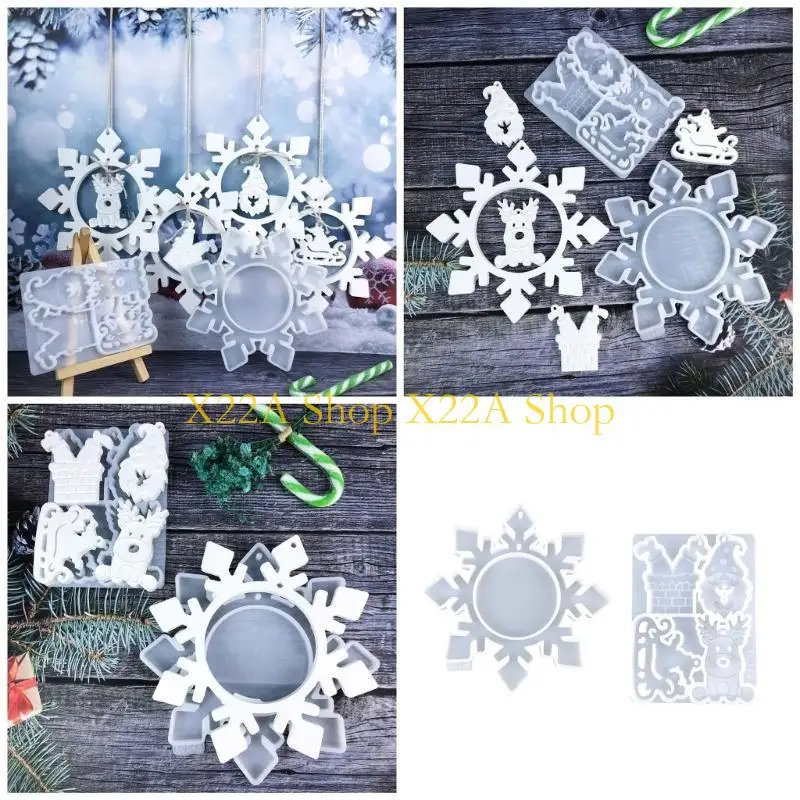Unique Christmas Tree Ornament Mould Epoxy Snowflake Set Hanging Pendant Silicone Mold