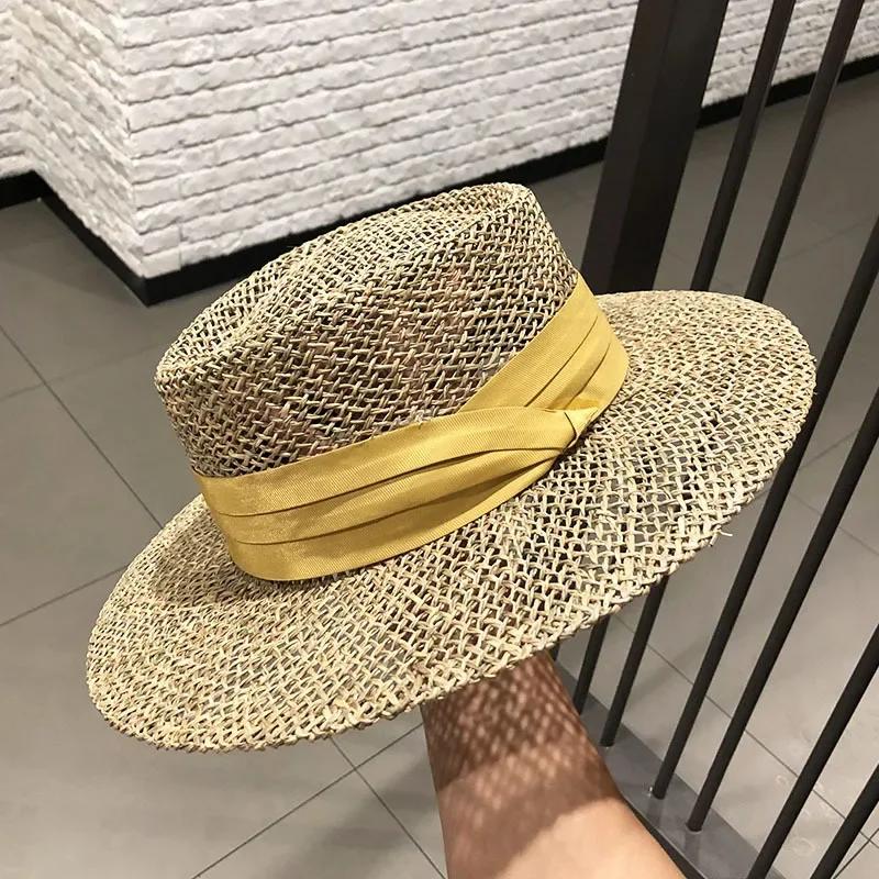 Summer Women Luxury Straw Sun Hat Fashion UV Protection French Bump Top Wide Brim Panama Beach Sun Hat For Ladies 6