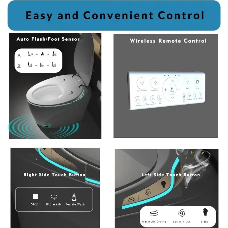 

Elongated Egg Shaped Luxury Smart Toilet Bidet Seat Modern Design with Auto Open Auto Flush Adjustable Heated Seat And Warm Wate