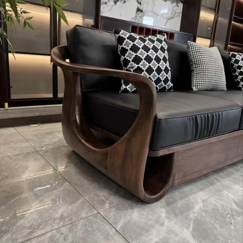 Living room modern simple straight row solid wood high-end villa sofa