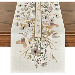 Floral Linen Table Runners Thanksgiving Wedding Table Decoration for Kitchen Decor Home Party Table Runner Coffee Table Decor