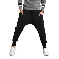 Black Harem Pants Men Hip Hop Streetwear Casual Trousers Solid Jogger Pants Side Pocket Men Sweatpants