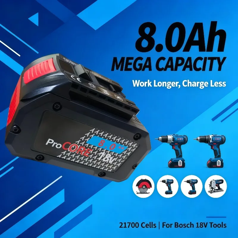 Pro‑CORE 18V 8000mAh High‑Performance Battery, Adopted Advanced 21700 Cells For Leading Power Density Performance