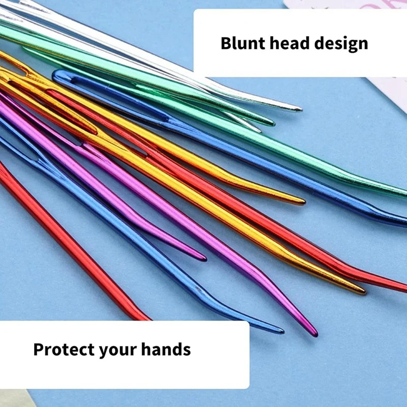 58Pcs Large Eye Curved Tapestry Needle With Tube For Weaving Craft Large Eye Bent Tip Needle Aluminum Knitting Needle