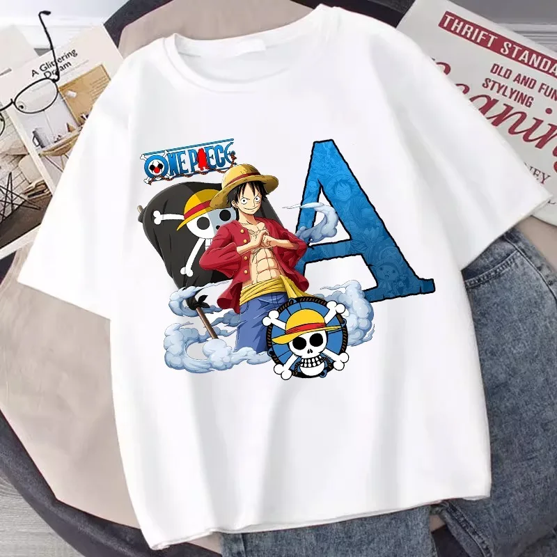 

One Pieces Cotton T-shirt New Kids Anime Letter A-Z Tees Children Summer Leisure Tops Short Sleeve Boys Clothes Birthday Gift
