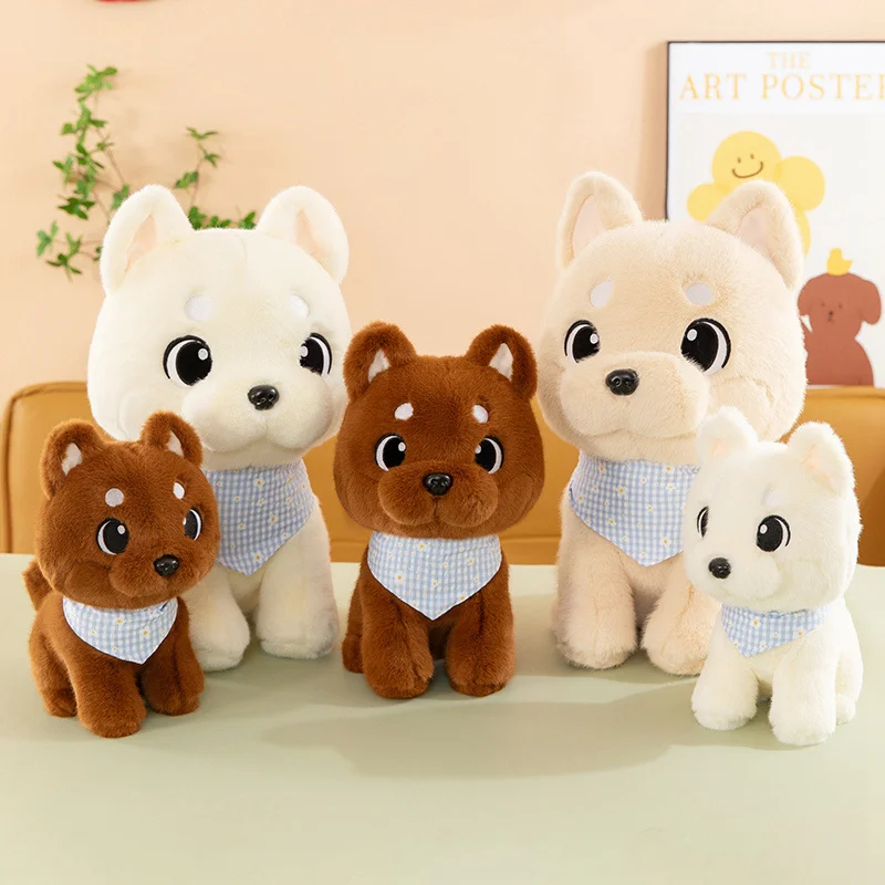

25/35/45cm Cute Pet Dog Plush Toy Shiba Inu Doll Sitting Posture Puppy With A Scarf Stuffed Toy Child Companion Doll Kid Gift