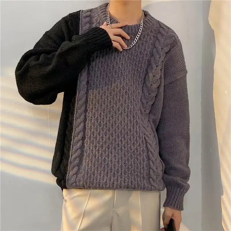 Suéter de Punto para Parejas, Cuello Redondo, Estilo Coreano, Color Blo, Hoado, para Otoño e Invierno