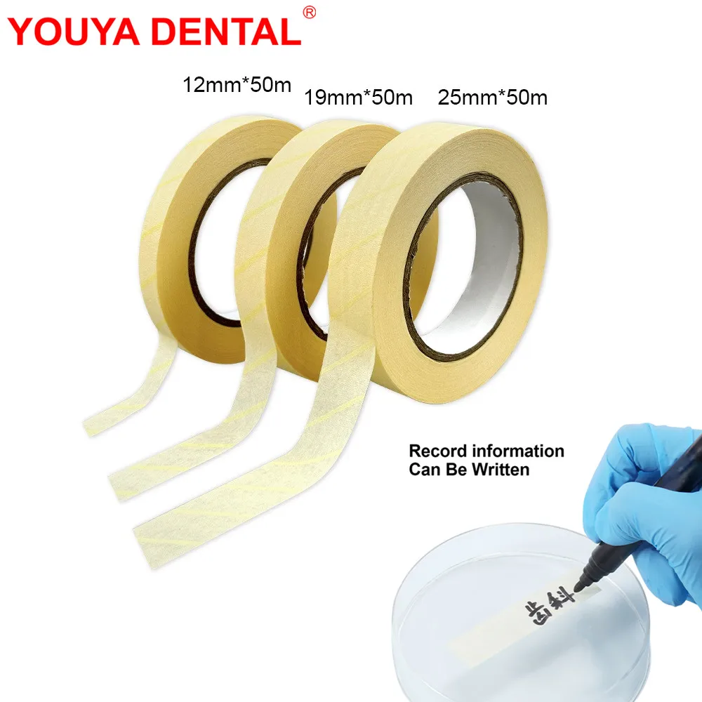 50m/Roll Autoclave Dental Sterilization Indicator Tape Strips High-Temperature Steam Dentistry Sterilizer Tape Paper 12/19/25mm