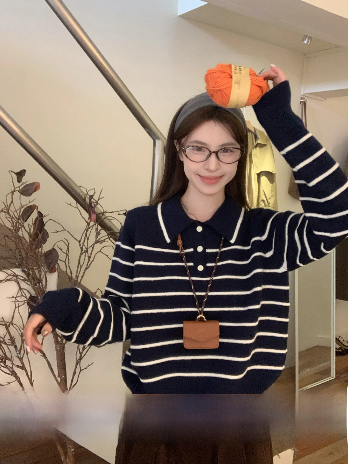 

Morning Bloom Vintage Striped Collar Knitted Sweater Women's Autumn Winter Inner Wear Base irt Sweater Top