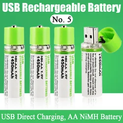 SUYIJIA New USB Interface Rechargeable Battery AA Rechargeable NiMH Battery 1.2V 1450mAh for Remote Control Mouse Small Fan Toys