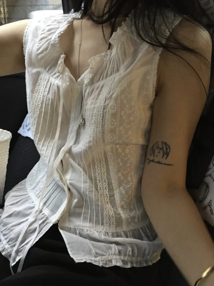 

Slimming Effect White Svel Ruffle Patchwork Single Button Women's irt Modestins Sle V-ne Cotton Casual Faion