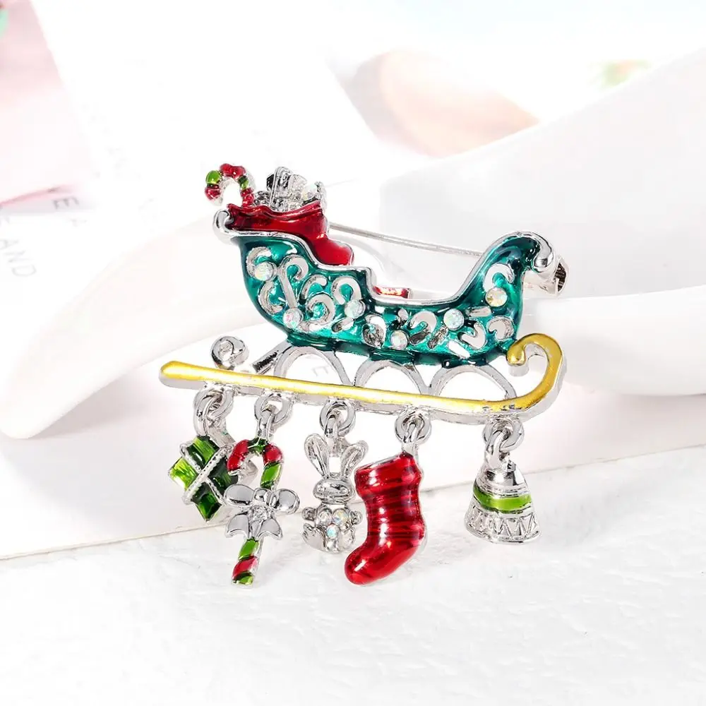 Daily Boys Alloy Dripping Oil Rhinestone Sleigh Brooches Clothes Accessories Christmas Present Korean Style Badge Women Brooch