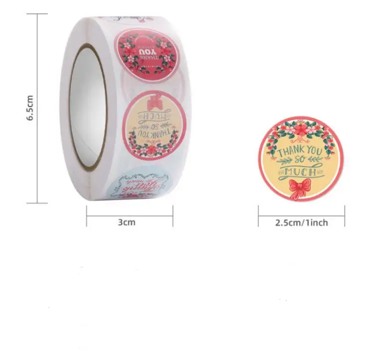 Background Flower Thank you Seal Sticker Colorful 2.5cm Size Label Sticker Adhesive Tags Stickers for Festival SN3961