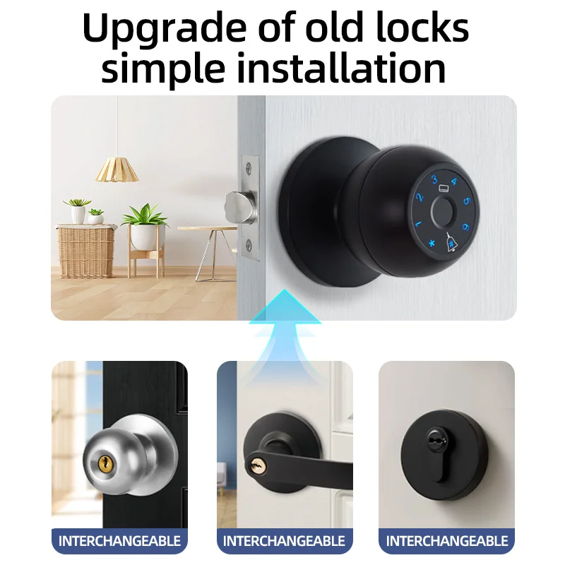 Smart Locks Password biometrica e impronta digitale Serratura elettronica sostitutiva a sfera Serratura per porta in alluminio o legno