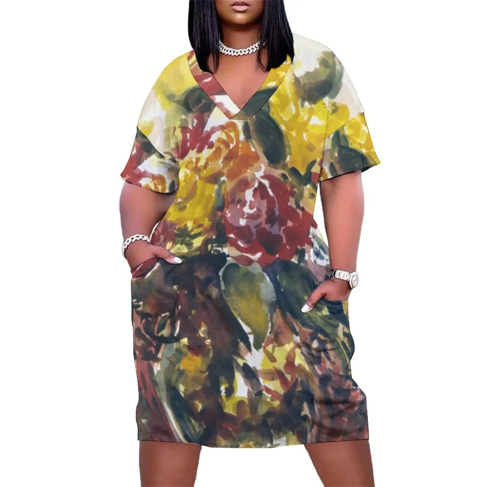 

Rose and Vase Loose Pocket Dress dress for women 2025 women's clothing korea stylish