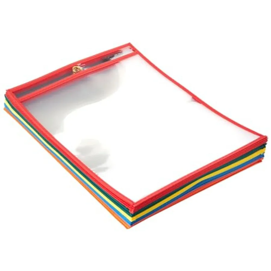 

Amazon Basics Heavy Duty Dry Erase Job Ticket Holders, Document Protectors with Clear Plastic Film and Multicolored Fabric Edge