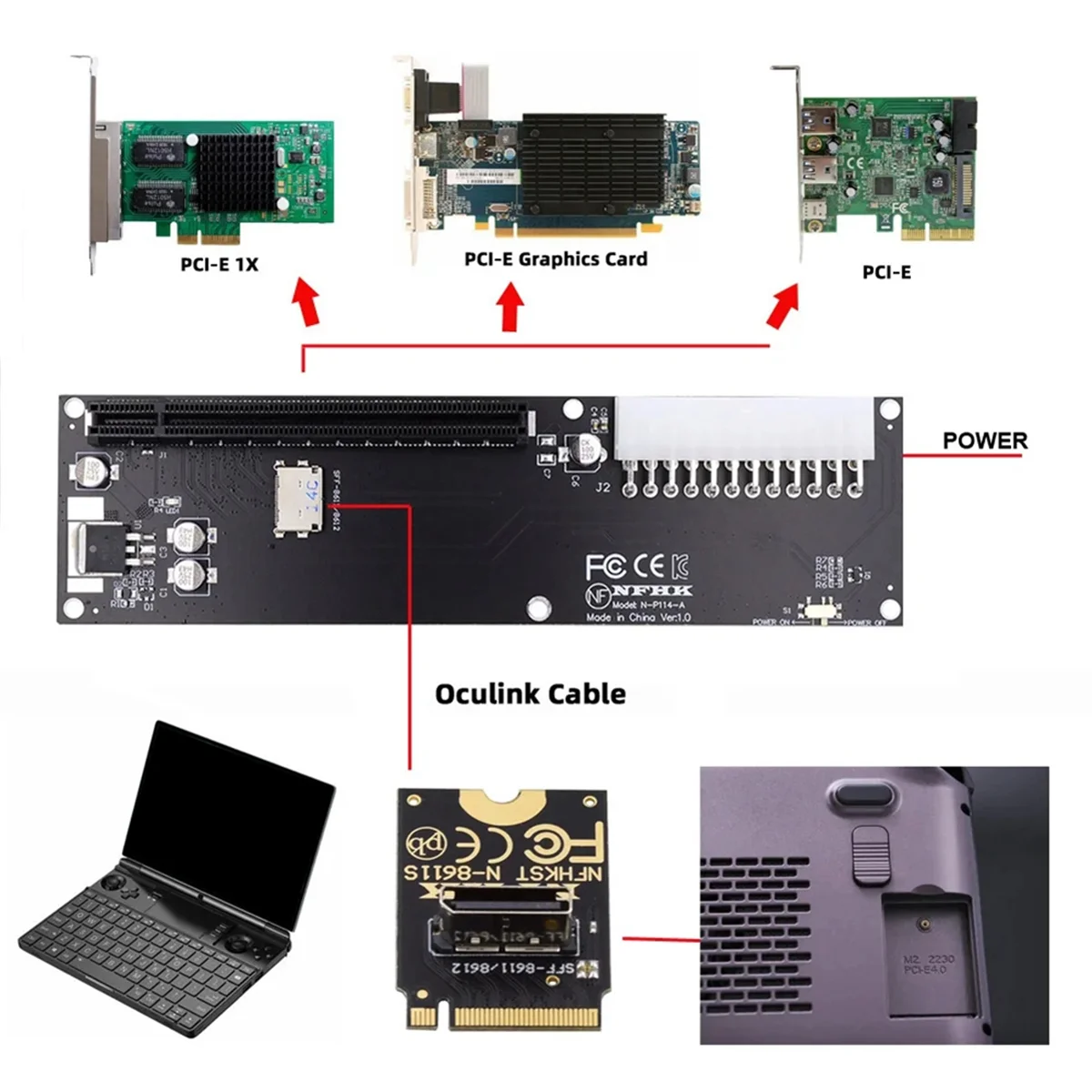 Para tarjeta adaptadora Oculink SFF-8612 SFF-8611 PCI-E 16X 2230 M.2 M-Key adaptador para GPD WIN Max2 tarjeta gráfica externa