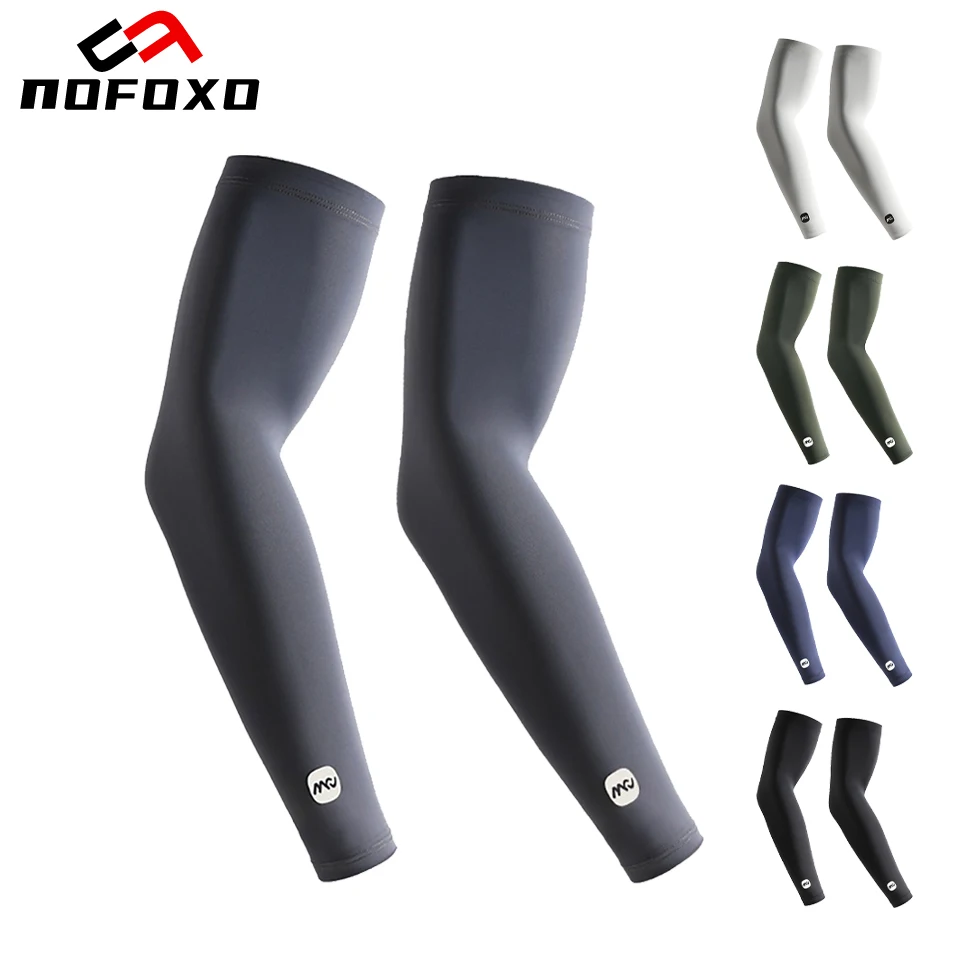 

NOFOXO 1 Pair Summer Arm Sleeves UV Protection Breathable Elastic Cooling Ice Silk Outdoor Sports Sleeves Cycling Running