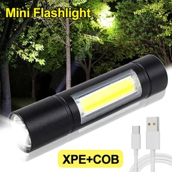 Przenośna latarka Mini LED 3 tryby XPE + oświetlenie robocze COB ładowalna latarka USB wodoodporna lampa Ultra jasny odkryty latarki