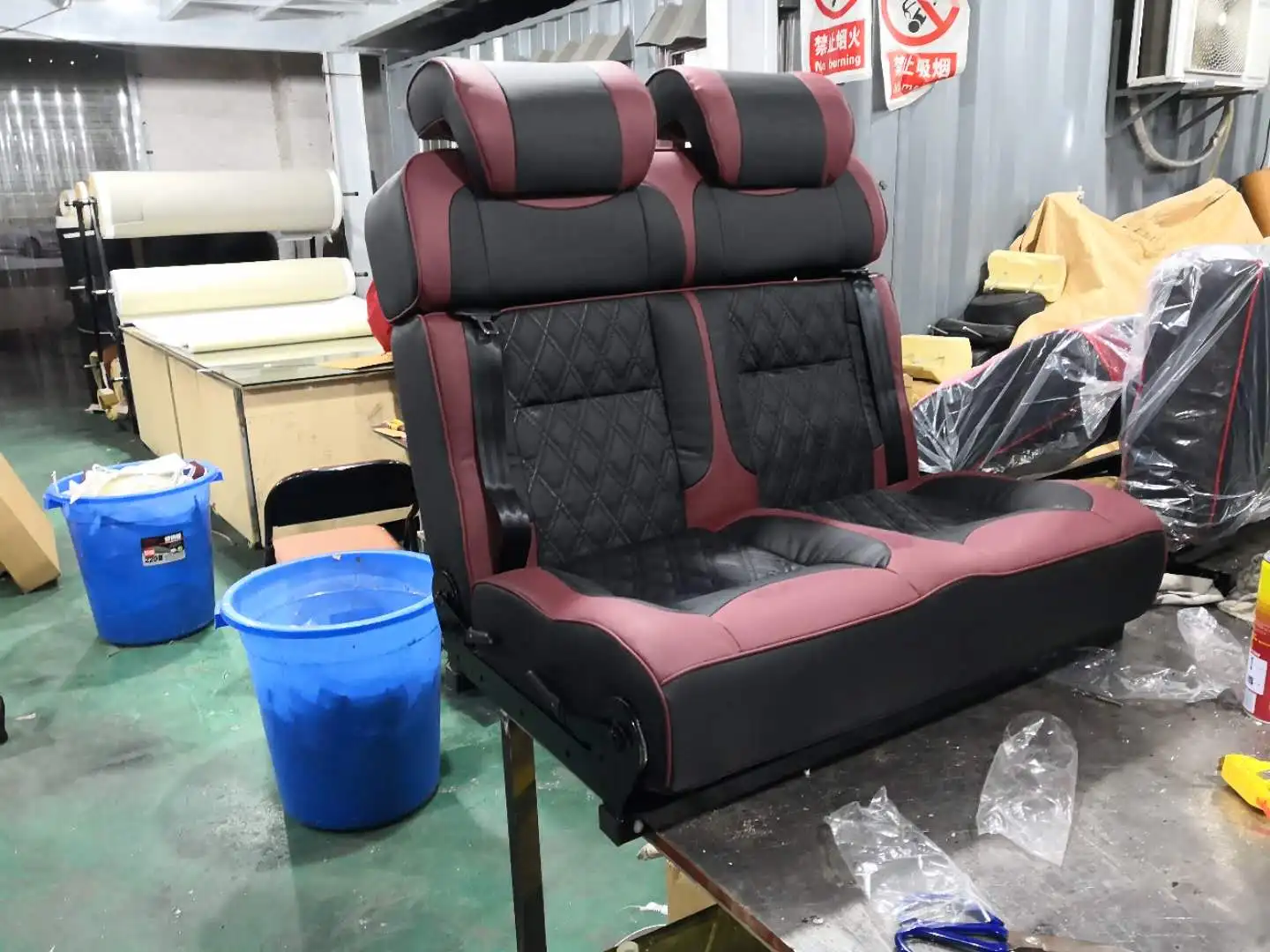 Leather sofa double or single sliding on RV CAR Self mounting with  lashing  track  rail   DOUBLE TRIAL SEAT