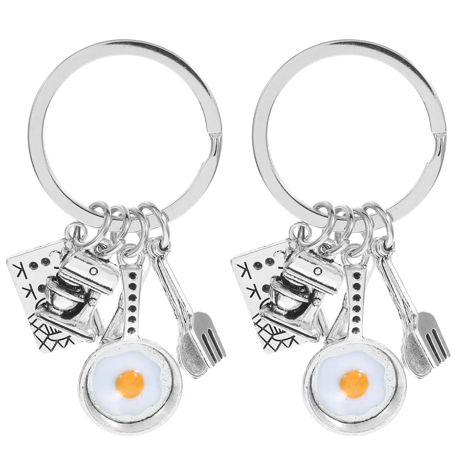 

2Pcs Keychain Tableware Fried Eggs Decorative Pendant for Bag Car Key Accessories Durable Creative Fashion Gift