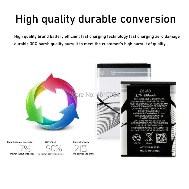 BL-5B-Batería de repuesto de iones de litio recargable integrada, 3,7 V, 890mAh, protección PTC, para Nokia 3220 / 3230