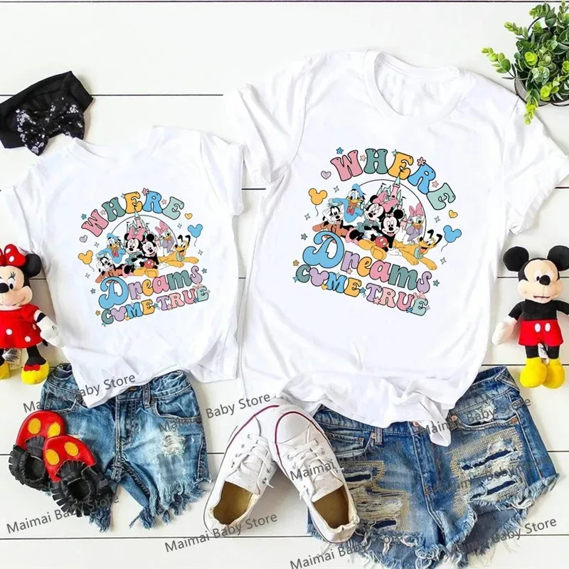 Disney Where Dreams Come True Mickey Minnie Family Matching Shirts Funny First Disneyland Trip Tshirts Tops Dad Mom Kids Outfits