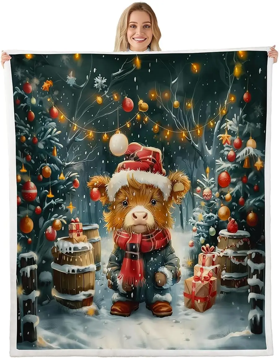 

Одеяло для крупного рогатого скота Хайленд, рождественская тема, флисовое одеяло с сельскохозяйственными животными, западный Новый год, уютные пледы для кровати, дивана, детей