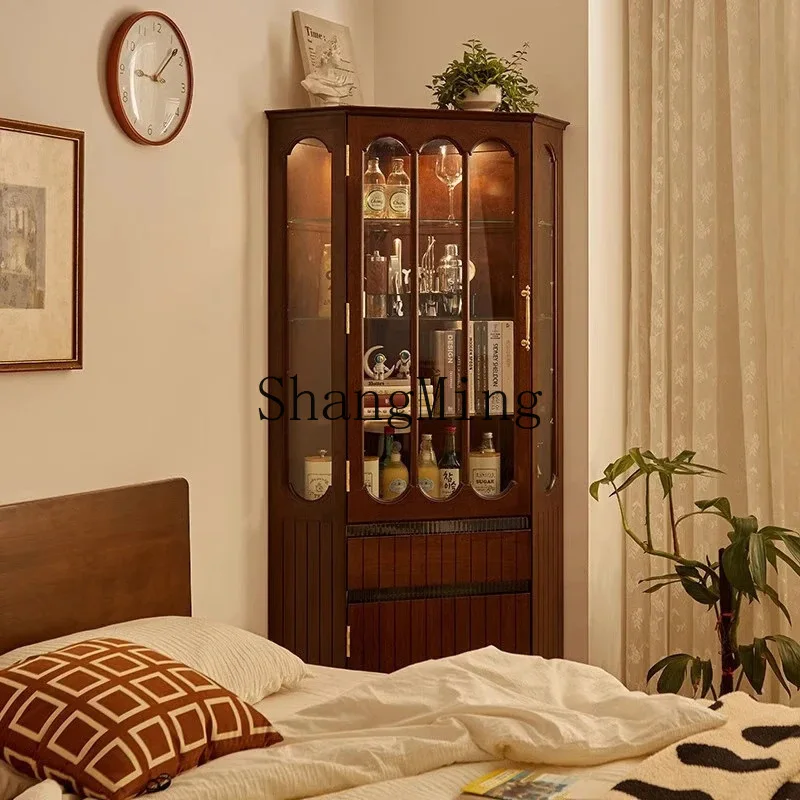 

FG medieval style solid wood corner storage corner cabinet household living room corner storage integrated wall cabinet