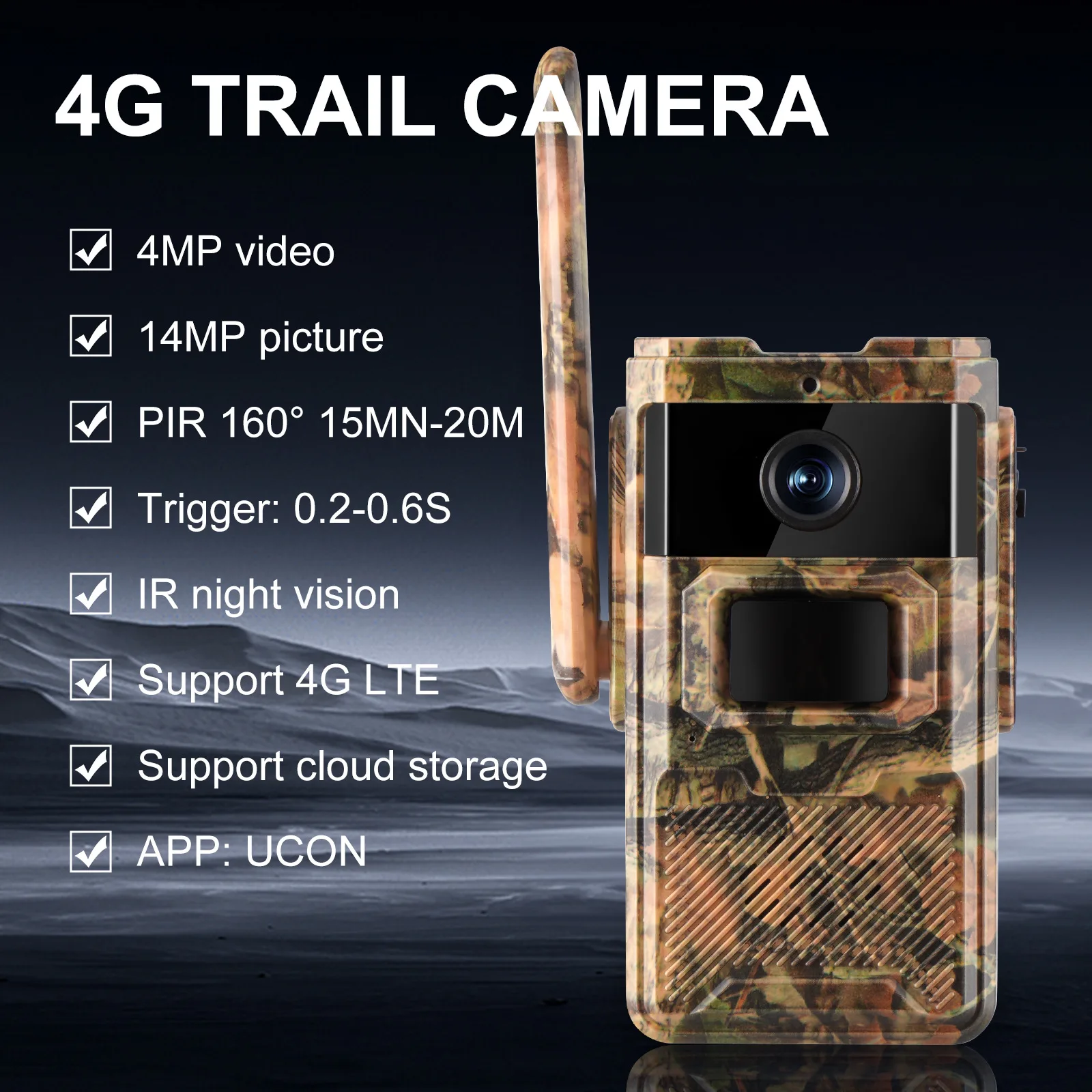 4G LET Card Solar Wildlife Camera 14MP Hunting Trail Camera IP66 Waterproof 14MP APP Motion Detection IR Night Vision Device