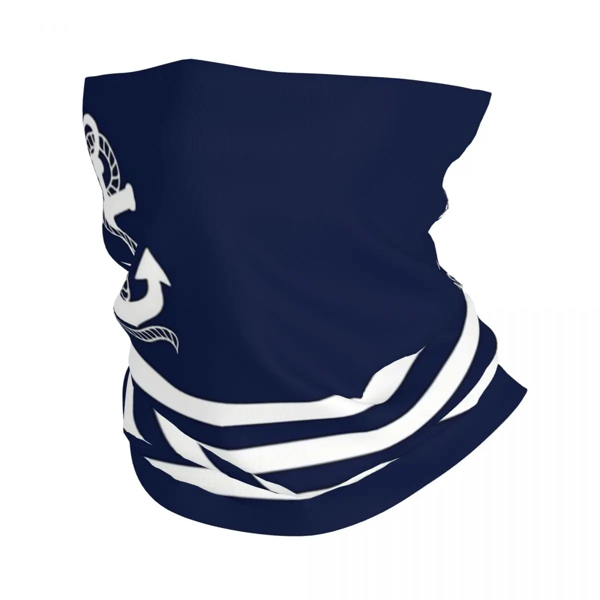 Nautical Navy Blue Stripes And White Anchor Bandana Neck Gaiter Printed Mask Scarf Headband Running Unisex Adult Winter