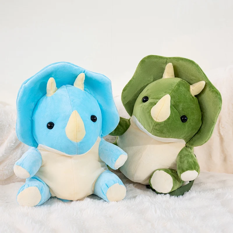 45cm Kawaii Cartoon Dinosaur Stuffed Doll Backpack Blue Green Triceratops Stuffed Backpack For Boys And Girls Birthday Gift